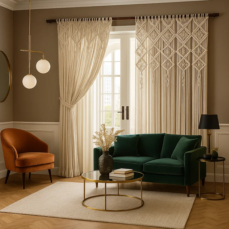 Geometric Knotted Macrame Curtains Geometric Knotted Macrame Curtains